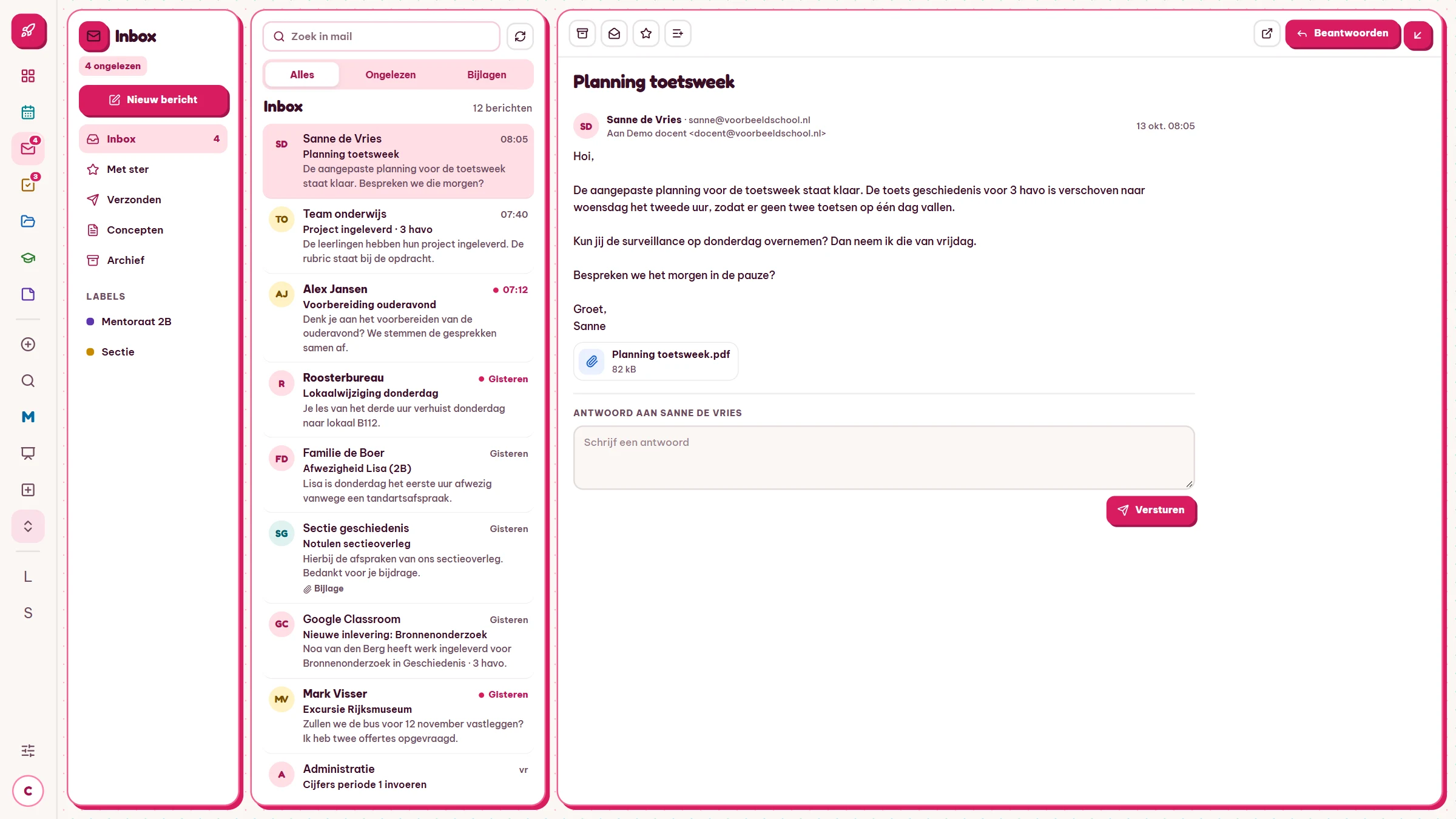 Uitgebreide weergave van de inbox als volledige werkruimte