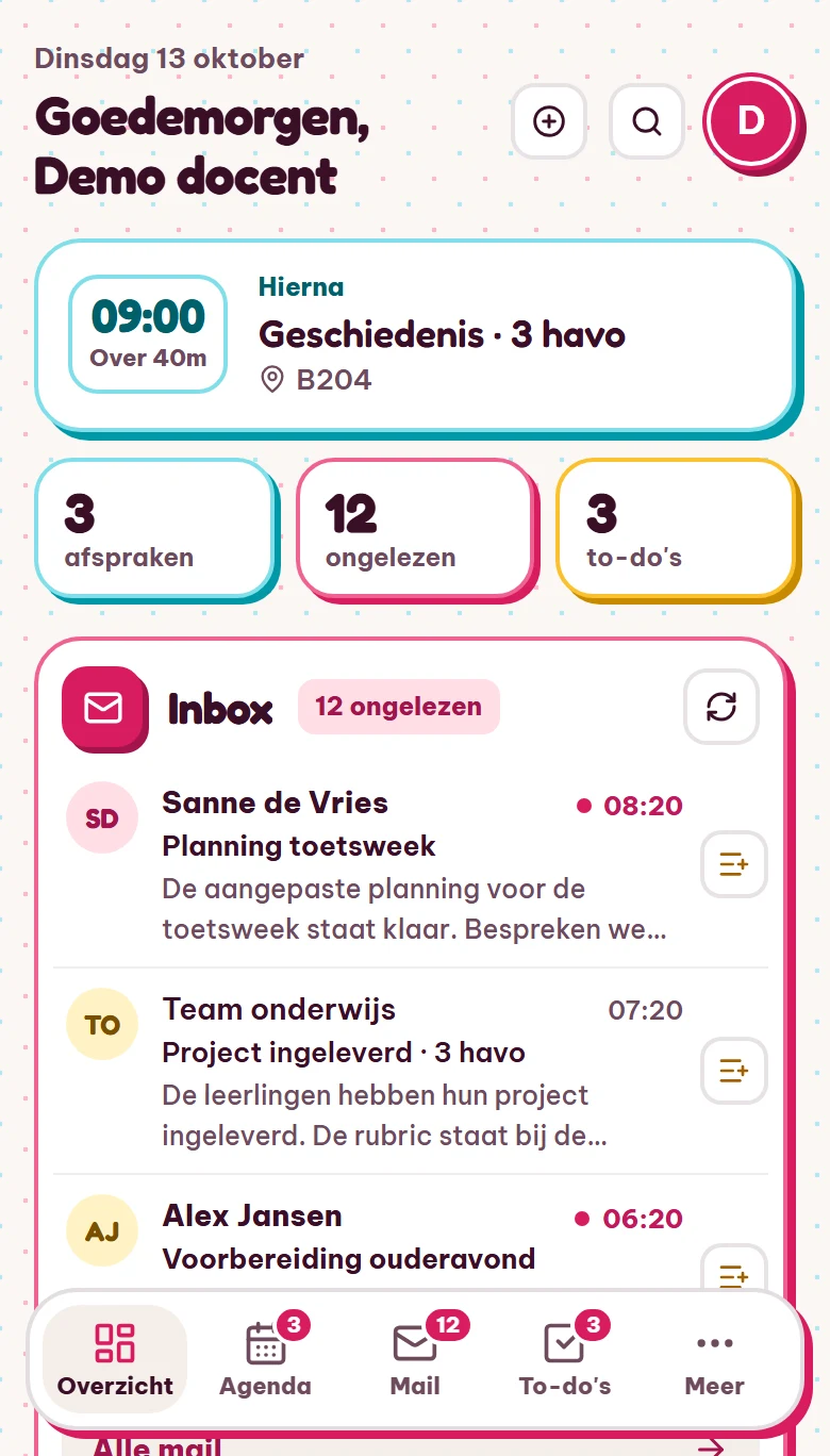 DocentDashboard op een telefoon