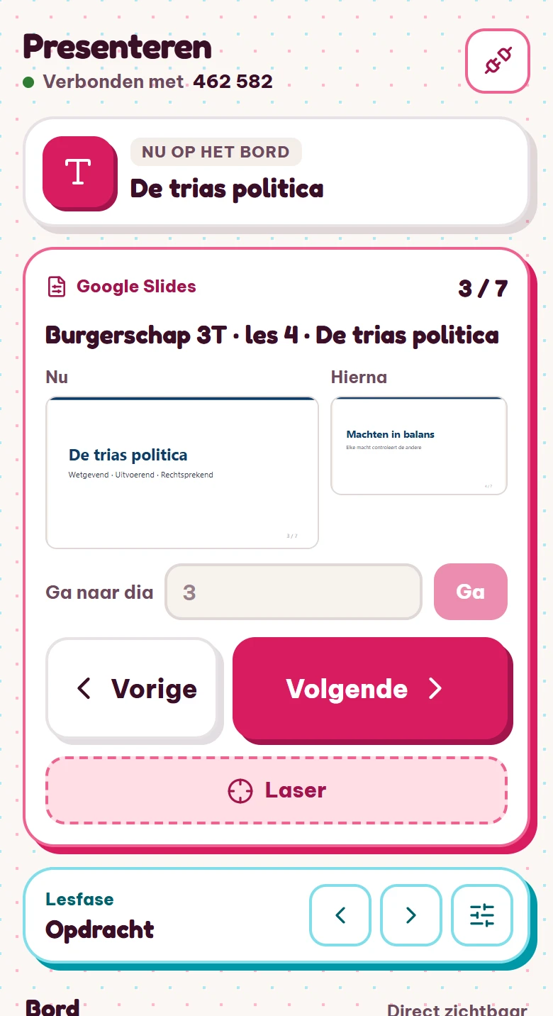 Afstandsbediening op de telefoon met dia’s en lestools